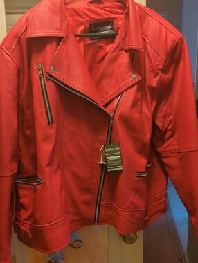 Red Asymmetrical Women's Leather Moto Jacket